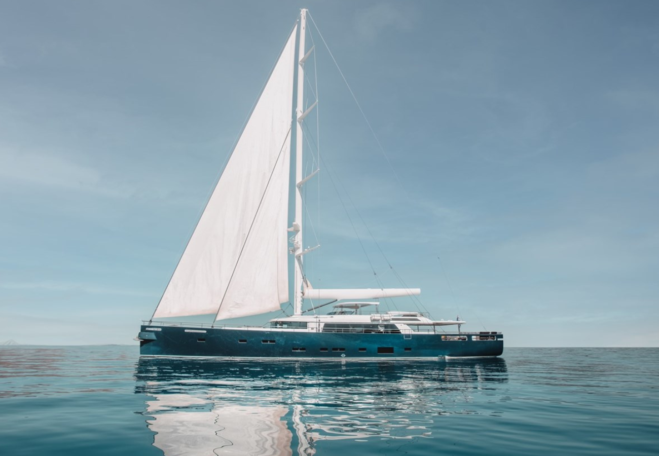 Exterior image of Mengi Yay NORTH STAR 40m sailing yacht for sale showcasing her elegant sailing profile, classic hull lines, and expansive open deck areas.