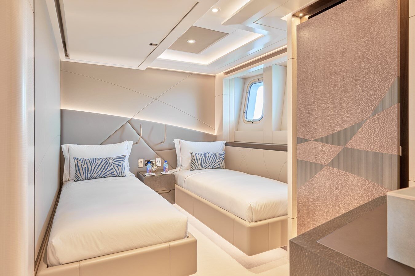 Guest cabin aboard Heesen Yachts 163 Arkadia with refined décor and cozy design.