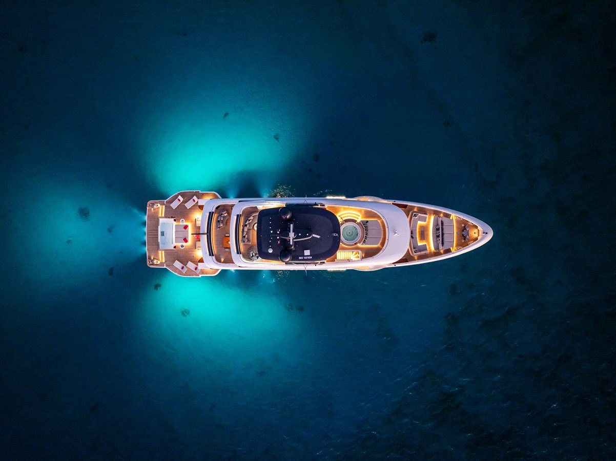 Yacht flybridge with sun loungers