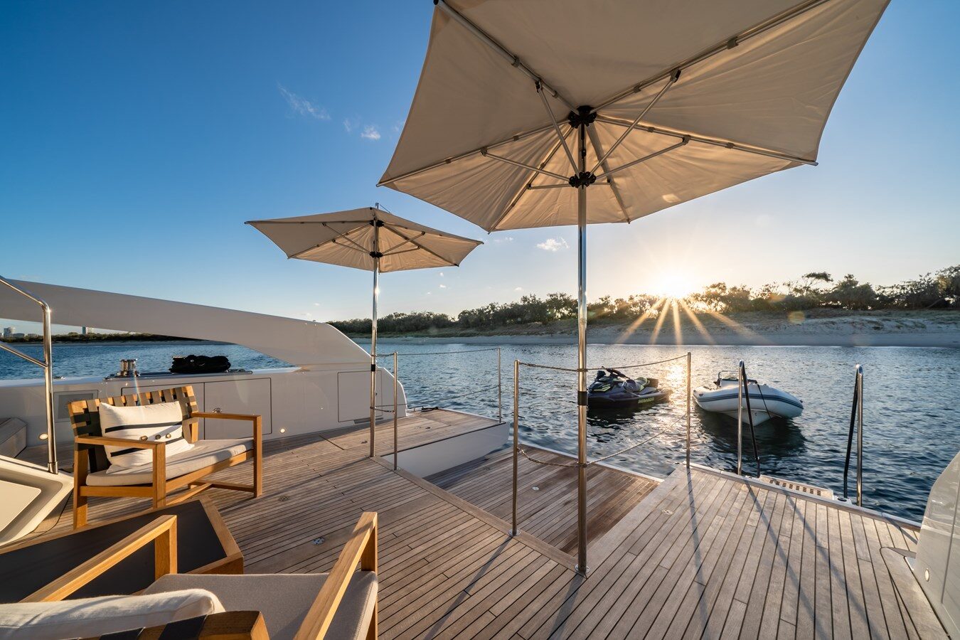 Sanlorenzo 78 Violetta – Aft Deck with Water Toys and Beach Club Setup