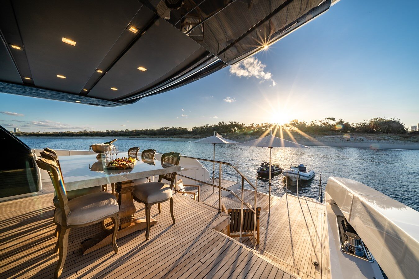 Sanlorenzo 78 Violetta – Spacious Aft Deck Dining and Lounge Area