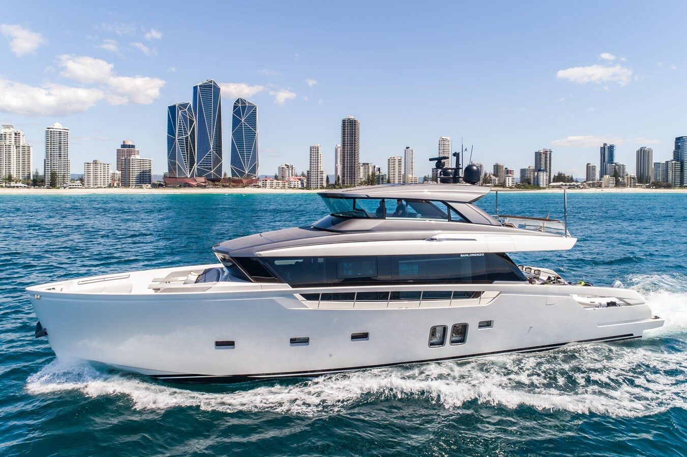 Starboard Perspective of Sanlorenzo 78 Violetta Cruising in Open Waters