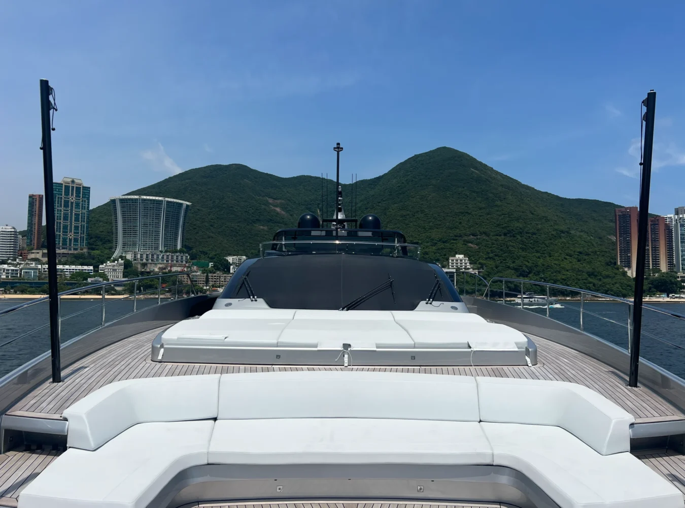 Luxury yacht anchored at sea aerial shot
