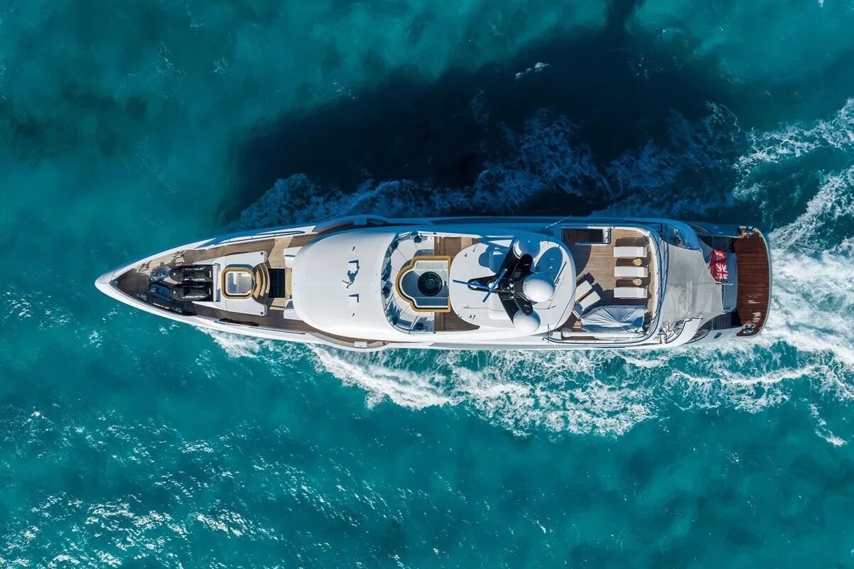 Aerial top view of Bilgin Yachts 156 Moonraker cruising through the sea.