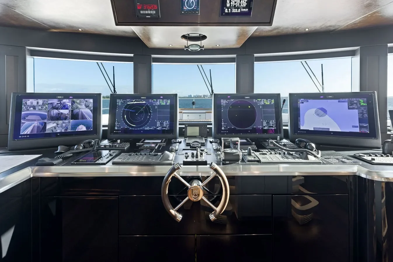 Helm station of Bilgin Yachts 156 Moonraker with advanced navigation systems.
