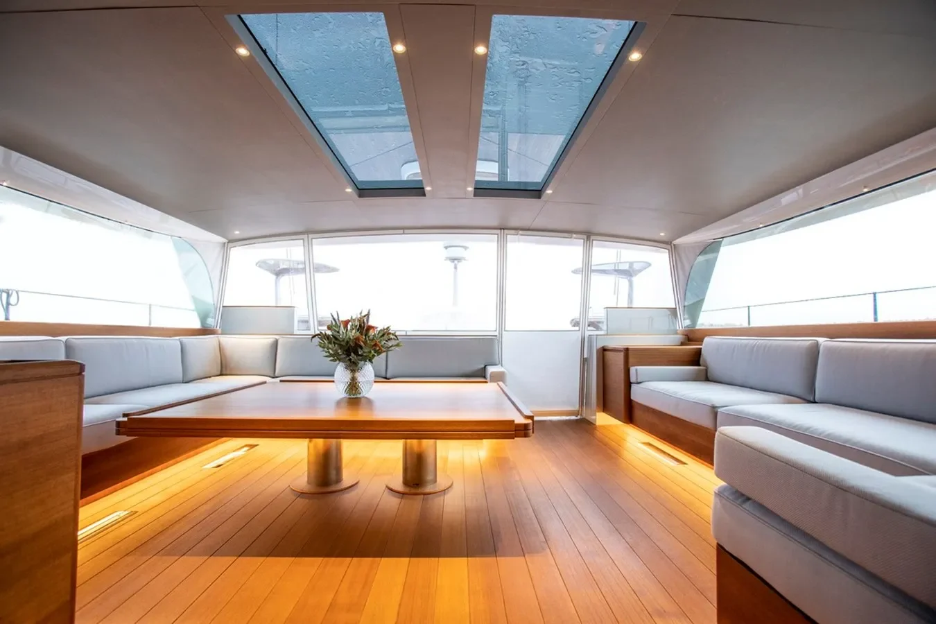 Baltic Yachts 142 Canova yacht saloon with refined décor and ample seating