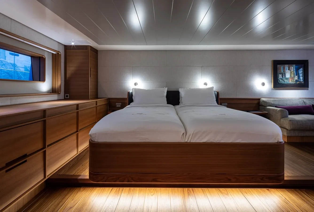 Baltic Yachts 142 Canova yacht stateroom with elegant furnishings