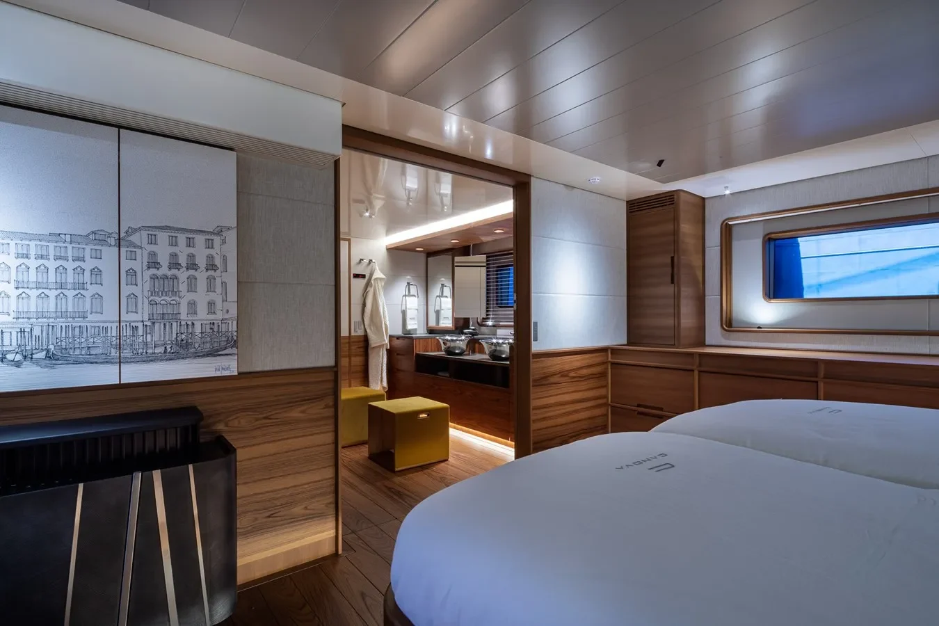 Baltic Yachts 142 Canova yacht stateroom with ensuite bathroom