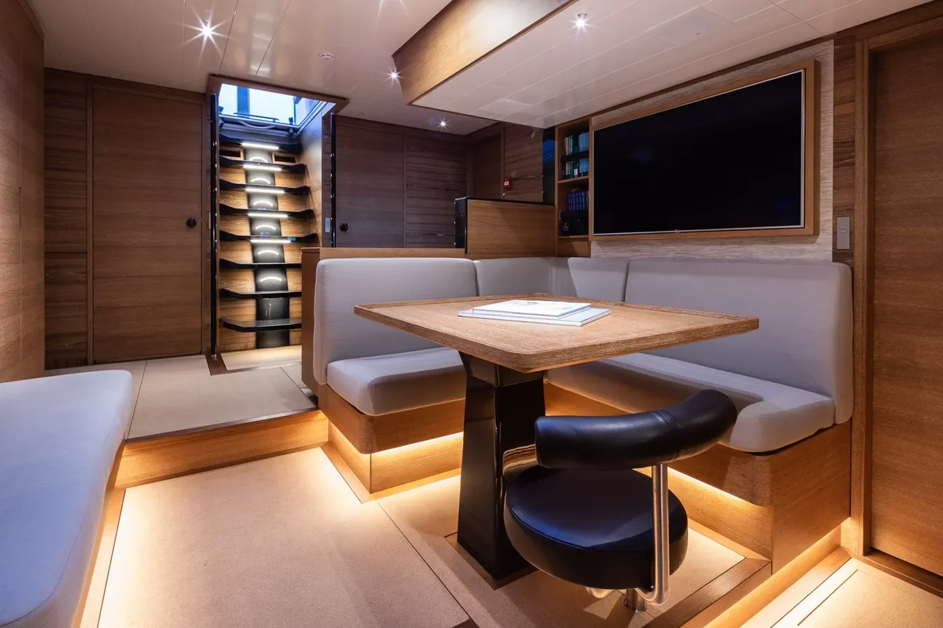Baltic Yachts 142 Canova yacht sitting area with elegant seating