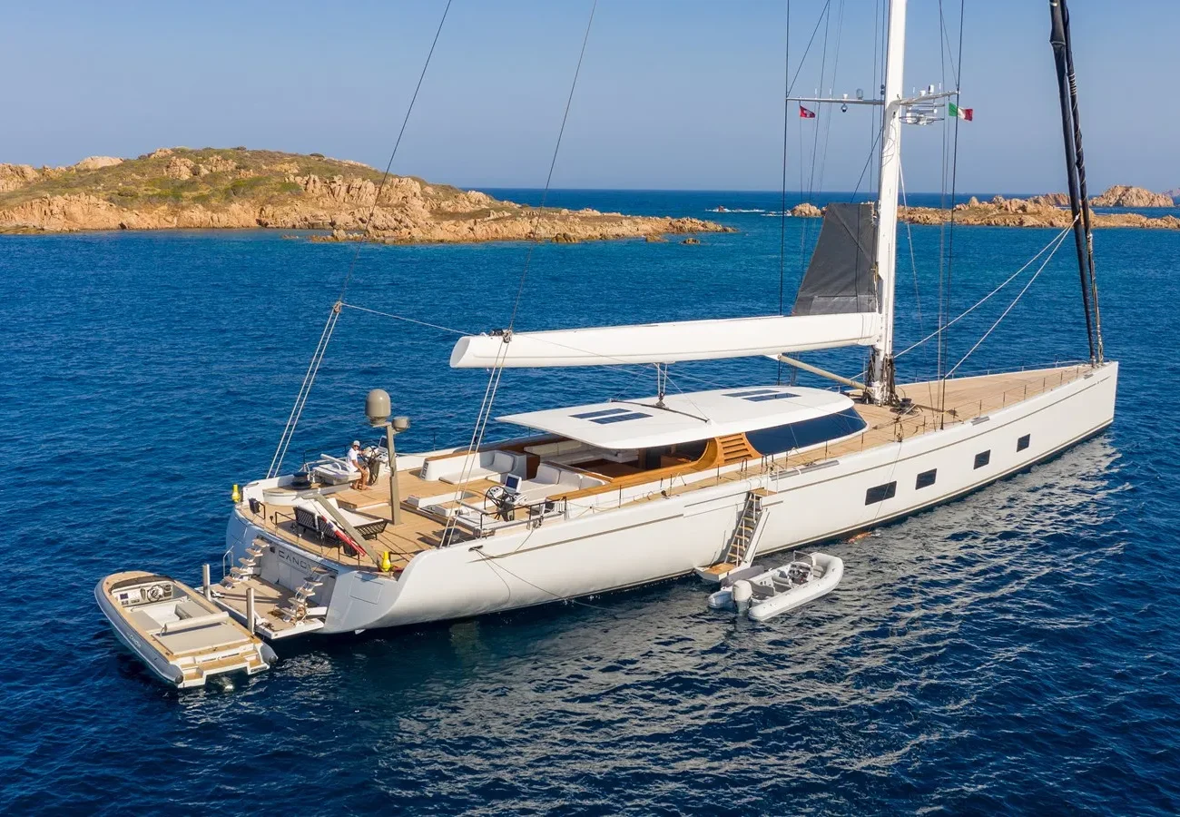 Baltic Yachts 142 Canova yacht aerial view with tender alongside