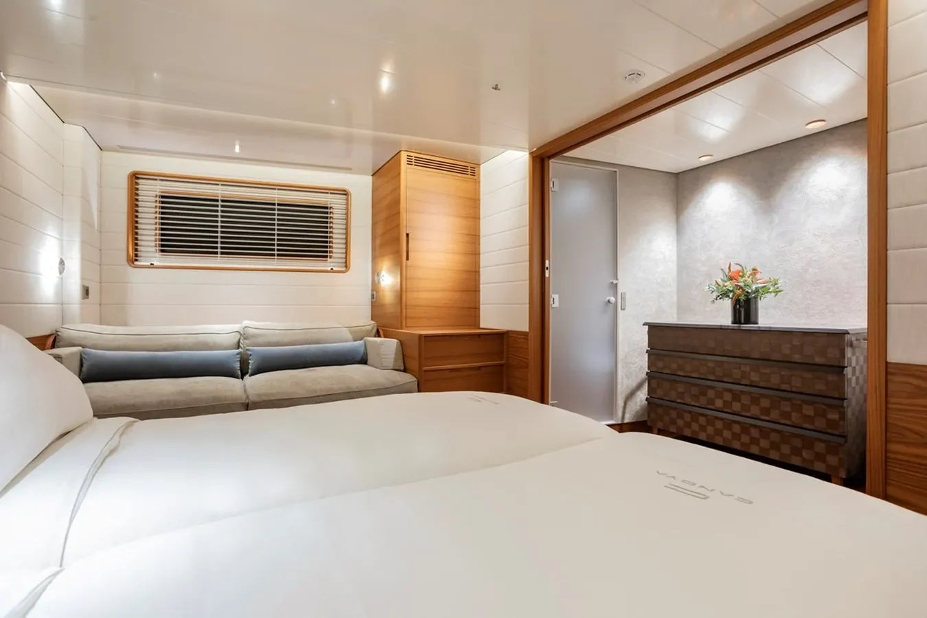 Baltic Yachts 142 Canova yacht stateroom with luxurious décor