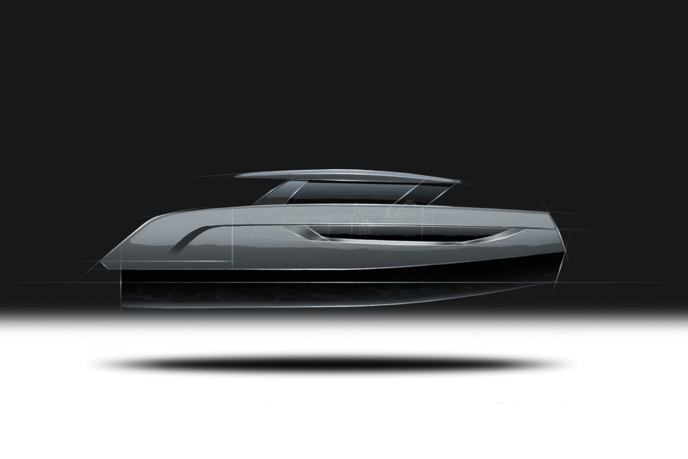 Side exterior rendering of Sunreef Ultima 44 showcasing its sleek profile and modern design.