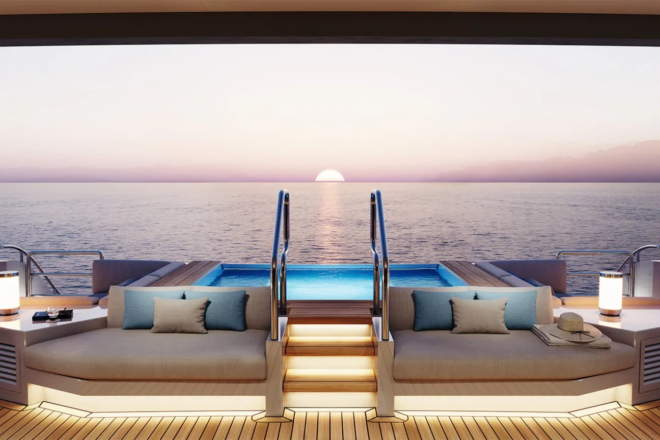Aft deck pool and sunset lounge on the Heesen Evita 57M Superyacht