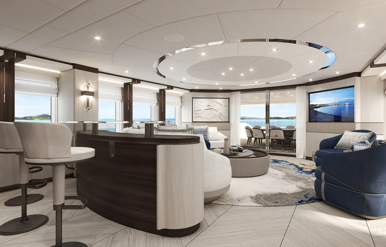 Sophia 50M Main Salon – Panoramic Lounge with Modern Interior Design