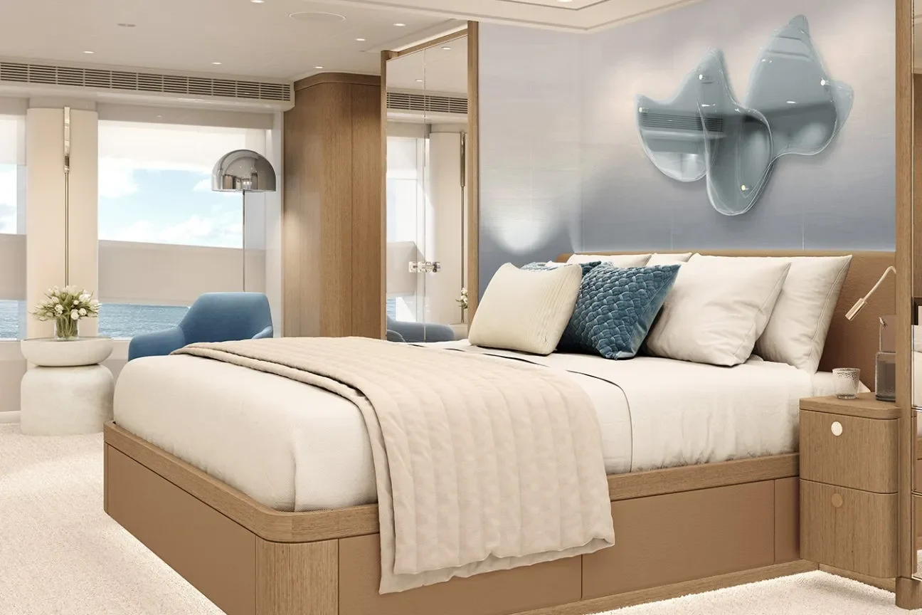 Master cabin view aboard the Heesen Evita 57M Superyacht
