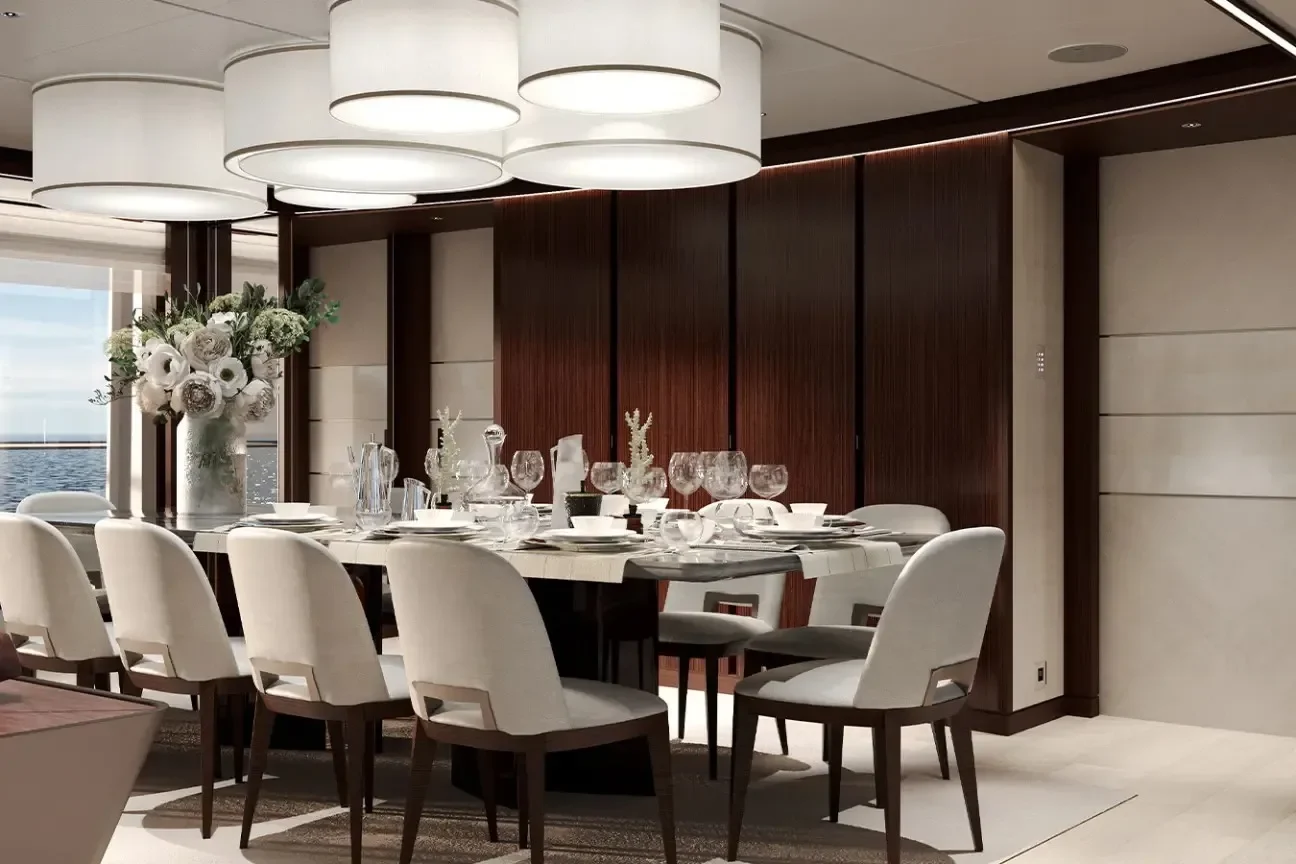 Main salon dining area aboard the Heesen FRIDA 55M yacht