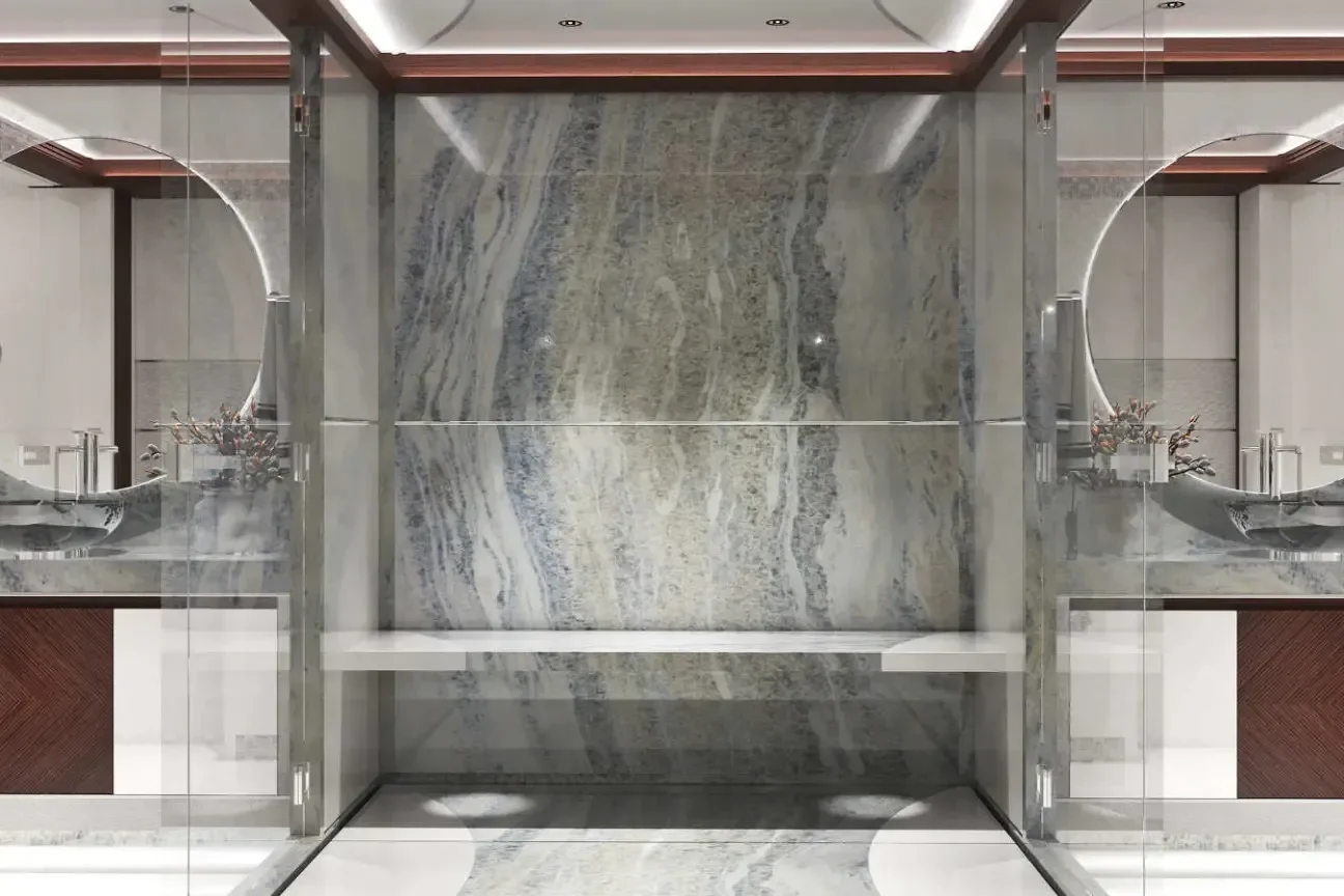 Owner’s shower area on Heesen FRIDA 55M yacht