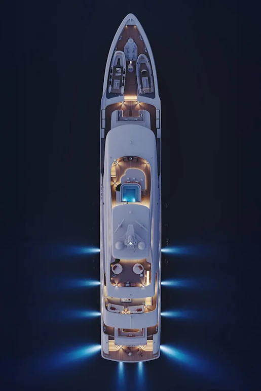 Top view of Heesen 55M superyacht at night