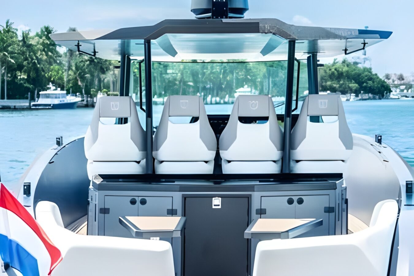 Lekker 45 yacht helm seating with four captain chairs