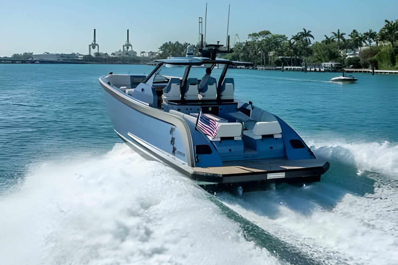 Lekker 45 yacht cruising underway from the stern