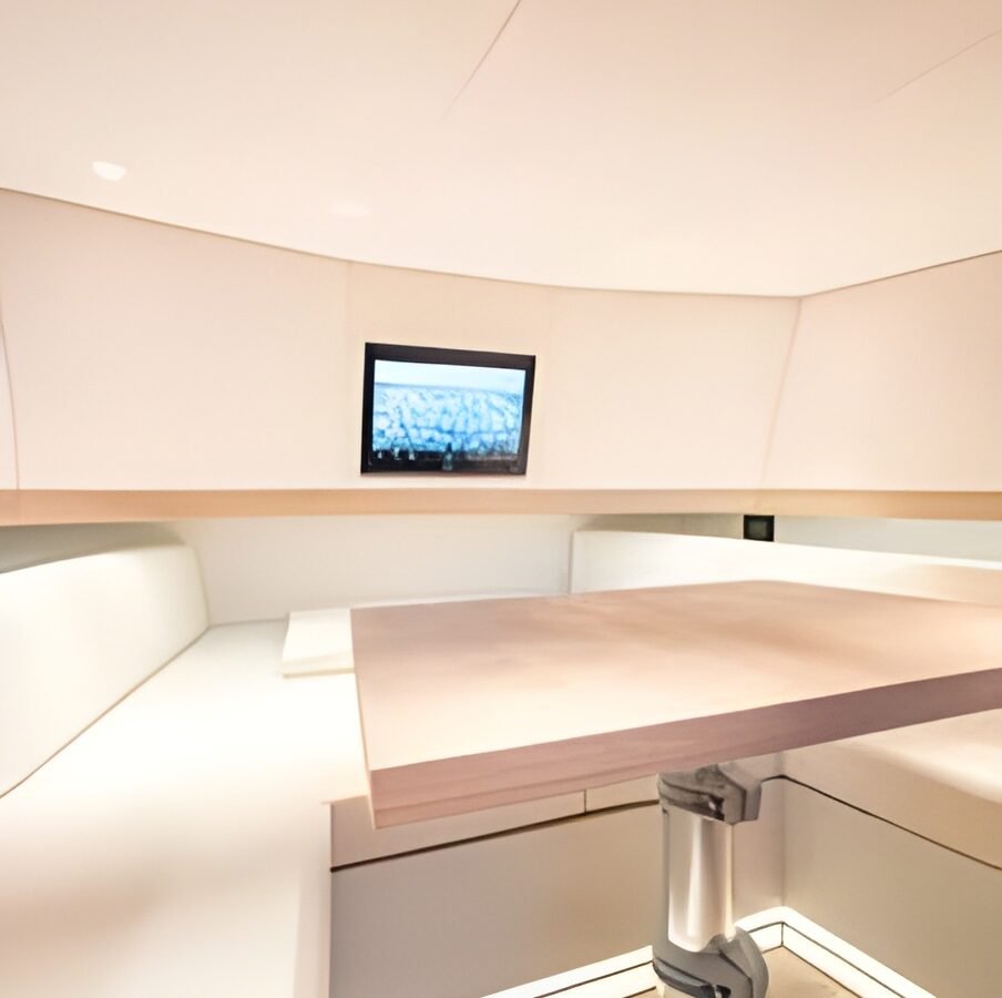 Lekker 45 yacht interior dinette with convertible seating