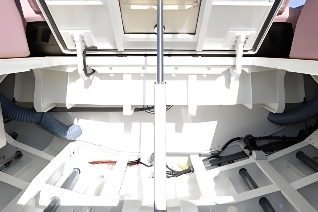 Under-deck storage and technical compartment of the LEKKER 38 yacht showing clean structural layout and access