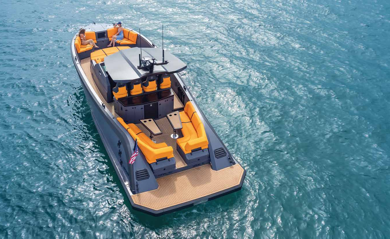 Lekker 45 yacht aerial view showing open social deck