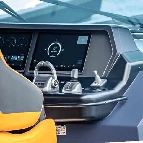 Lekker 45 yacht helm with digital navigation displays