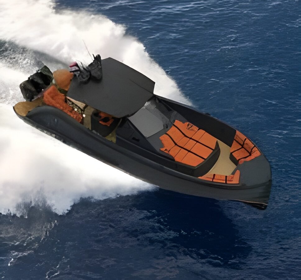 Lekker 45 yacht powering through open sea at speed