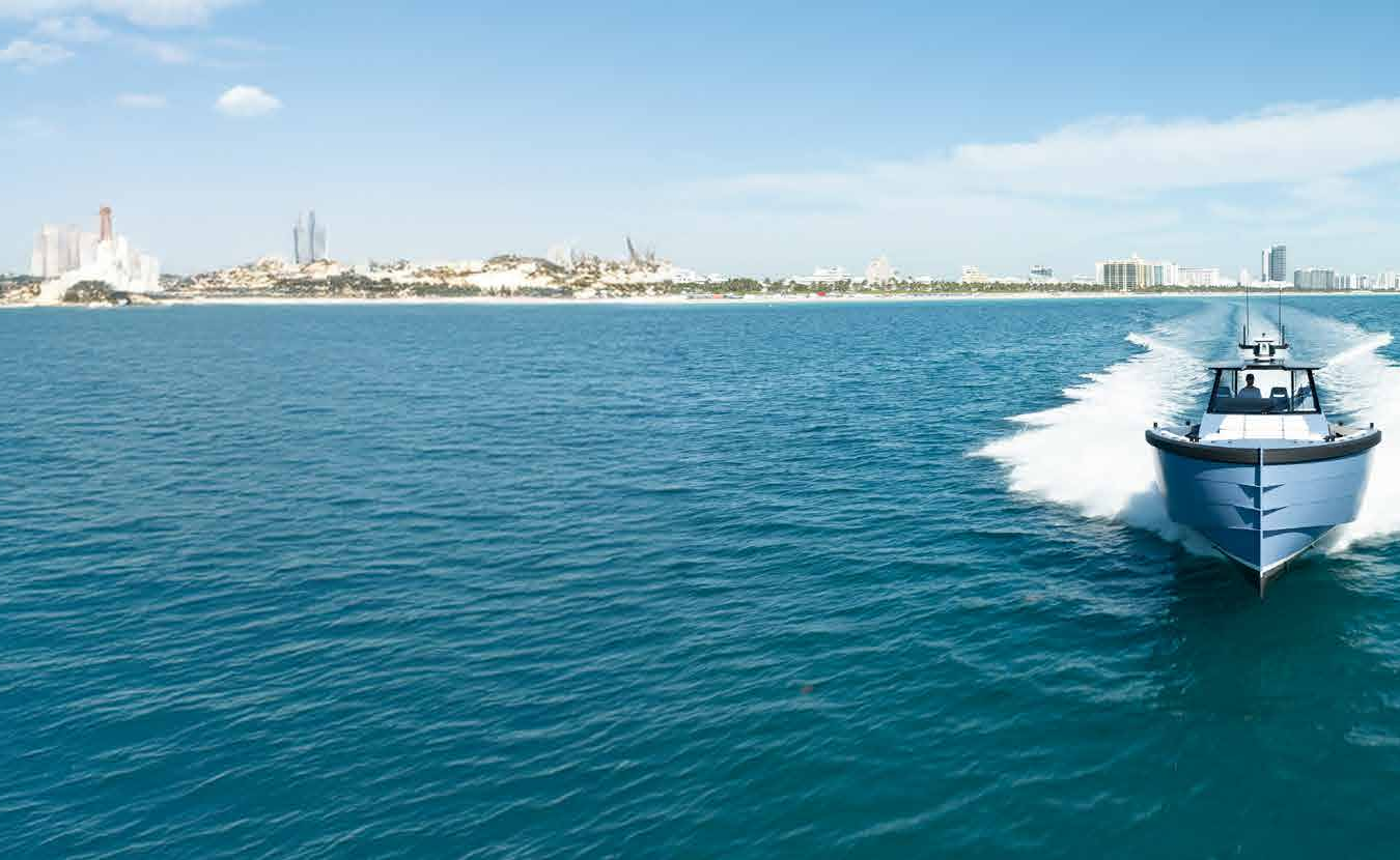 Lekker 45 yacht cruising head-on across open water