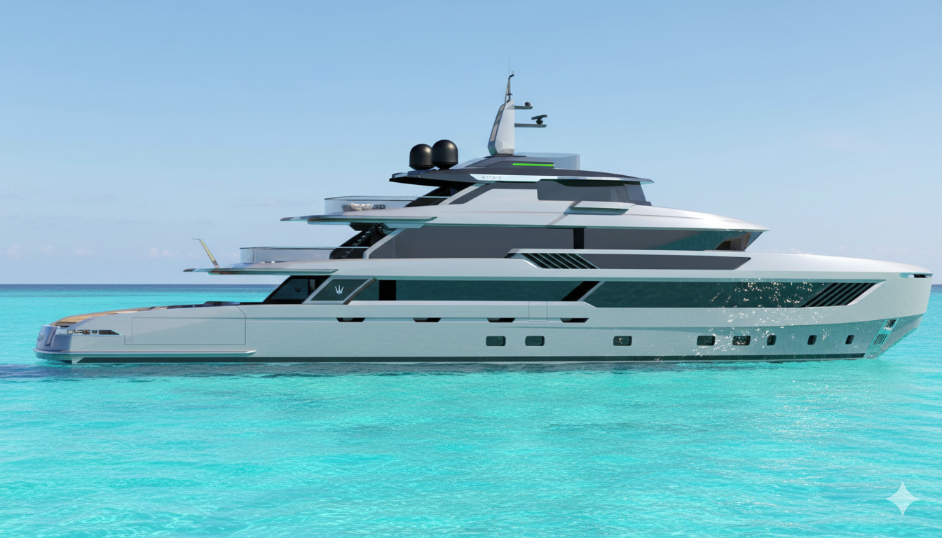 Ocean King DOGE 500 explorer yacht full port-side profile showing long-range hull and multi-deck superstructure